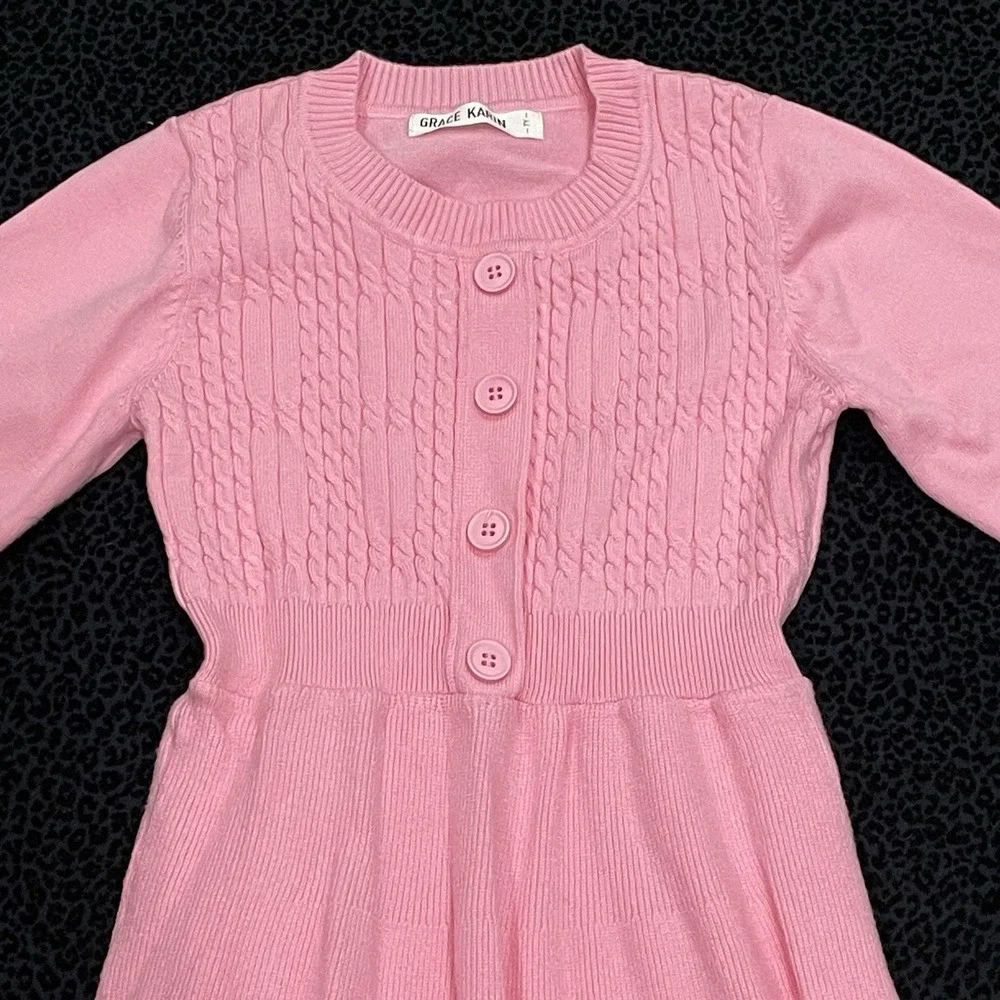 Grace Karin Girls Sweater Dress Pink Kids 7Y Soft Long Sleeves Back To School